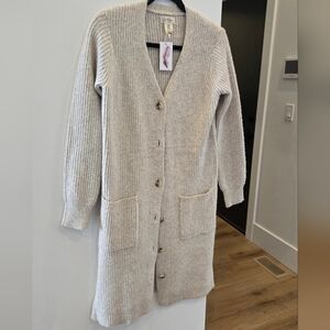 Jessica Simpson Cream Ribbed Long Button Cardigan